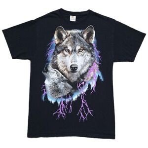 Vintage Fruit Of The Loom Native Wolf T Shirt Lightening Bolts‎ Mens Size M
